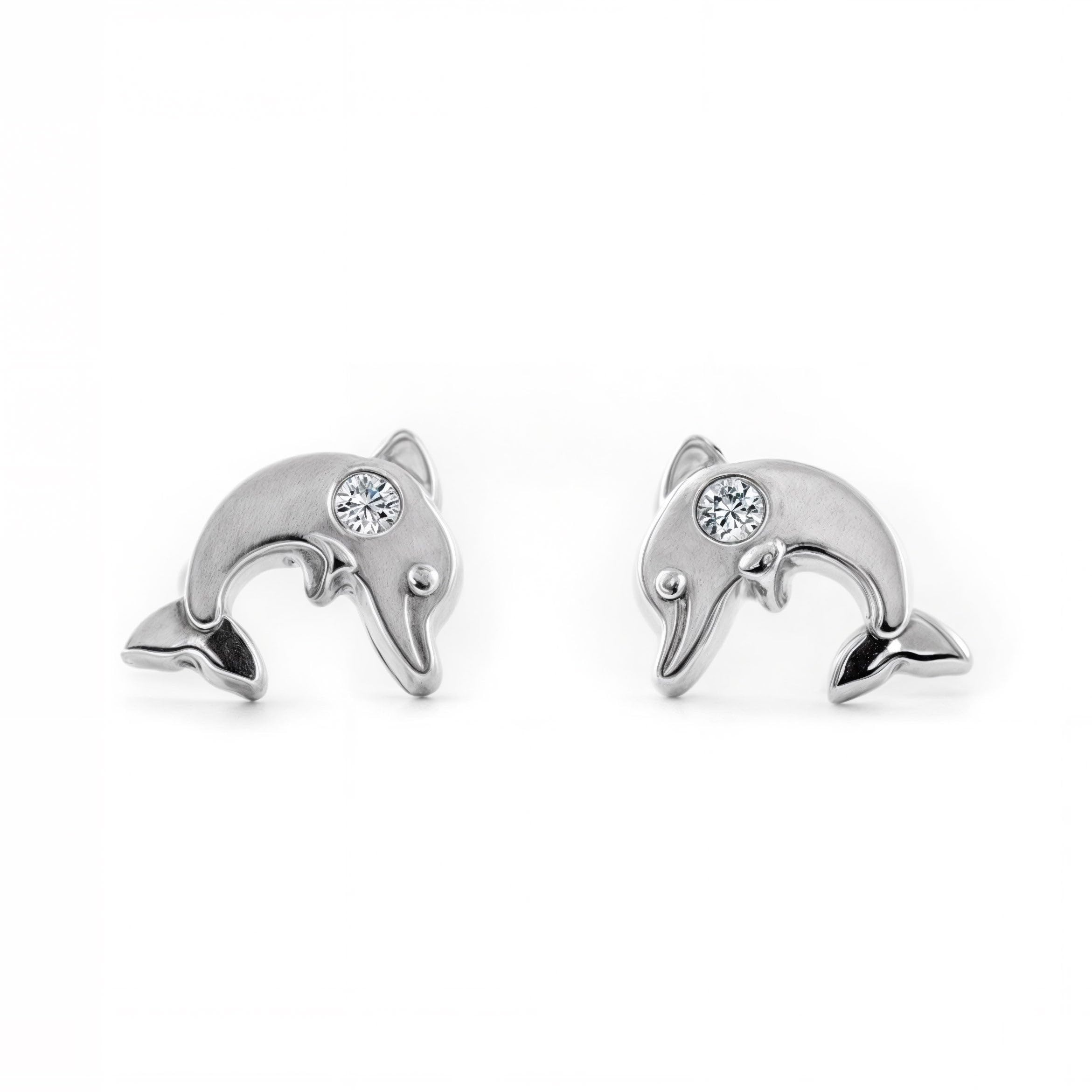 9ct White Gold dolphin Baby Earrings