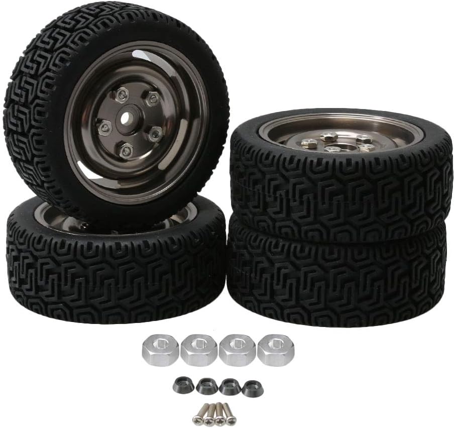 Mxfans 4Packs 4-hole Rim and Rubber Tires Remote Control Car Parts for WPL