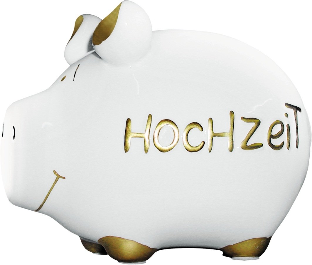 KCG Piggy Bank Wedding Ceramic Money Box with Rubber Closure Small Pig 12.5 x 9 x 9 cm