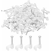 HARFINGTON 200pcs Cable Clips 4mm Half Clamp J-Hook with Nail Square Single Nail in Cable Wire Clips on Wall for RG6 RG59 CAT6 RJ45 Ethernet Tacks Coax Pex Tubing Pipe Support, White