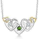 Gem Stone King 925 Silver and 10K Yellow Gold Green Tourmaline and White Lab Grown Diamond Heart Shape Pendant Necklace For Women (0.85 Cttw, with 18 Inch Chain)
