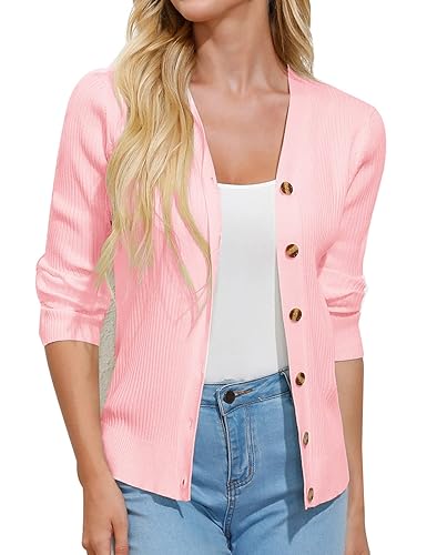 GRACE KARIN Women Fall Knit Pink Lightweight Cardigan, Button Up V Neck  Sweater, Long Sleeve Open Front Essentials Clothes L in Oman Whizz  Cardigans - Main Image