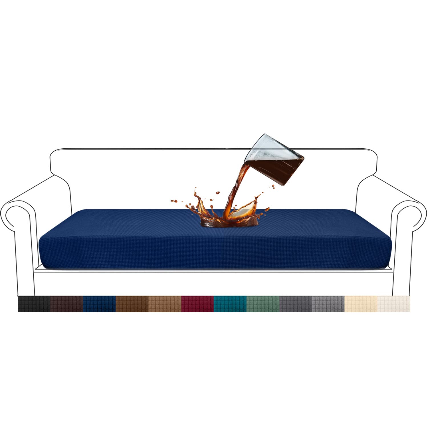 Granbest Premium Water-Repellent Sofa Seat Cushion Covers High Stretch Jacquard Fabric Couch Seat Slipcover Protector for 4 seater sofa (4 seater, Navy Blue)