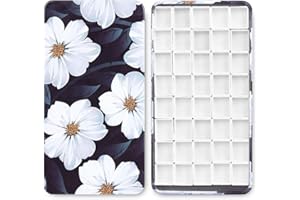 QIANSHAN 40Pcs Empty Half Pans with Magnetic Stripe Watercolor Paint Travel Tin Palette Case, Artist Paints Kits for DIY Watercolor Oils or Acrylics Painting Art Drawing Gardenia Flower