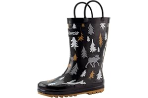 OAKI Toddler Rain Boots – Lightweight Waterproof Rubber Boots for Kids with Easy-On Handles – Durable Kids Outdoor Footwear
