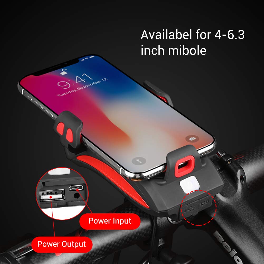 Lypulight luz Bicicleta, Luz Delantera de Bicicleta Recargable USB, luz de Ciclismo con Soporte para teléfono, Banco de alimentación de Carga USB y bocina de Alto decibelio (Cable USB Incluido)