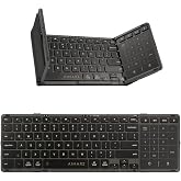 AIMARZ AF01 Foldable Keyboard, Full-Size Keys, Touchpad/Number Pad, Black | Full-size typing, folded for travel, with Bluetooth/2.4 GHz/wired, 4-device switching, side latch, PU pouch and stand