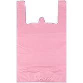 LazyMe Pink Plastic Bags with Handles, T Shirt Bags 12x20 Inch, 50 Count | Plastic Grocery Bags, Plastic Shopping Bags for Small Business and Retail Stores, Bolsas De Plastico Para Negocio