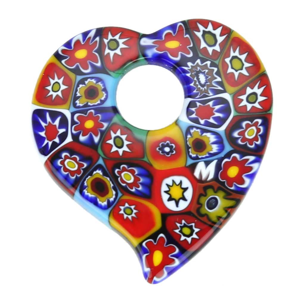 Glass Of Venice Murano Glass Elegant Millefiori Heart Pendant - Multicolor