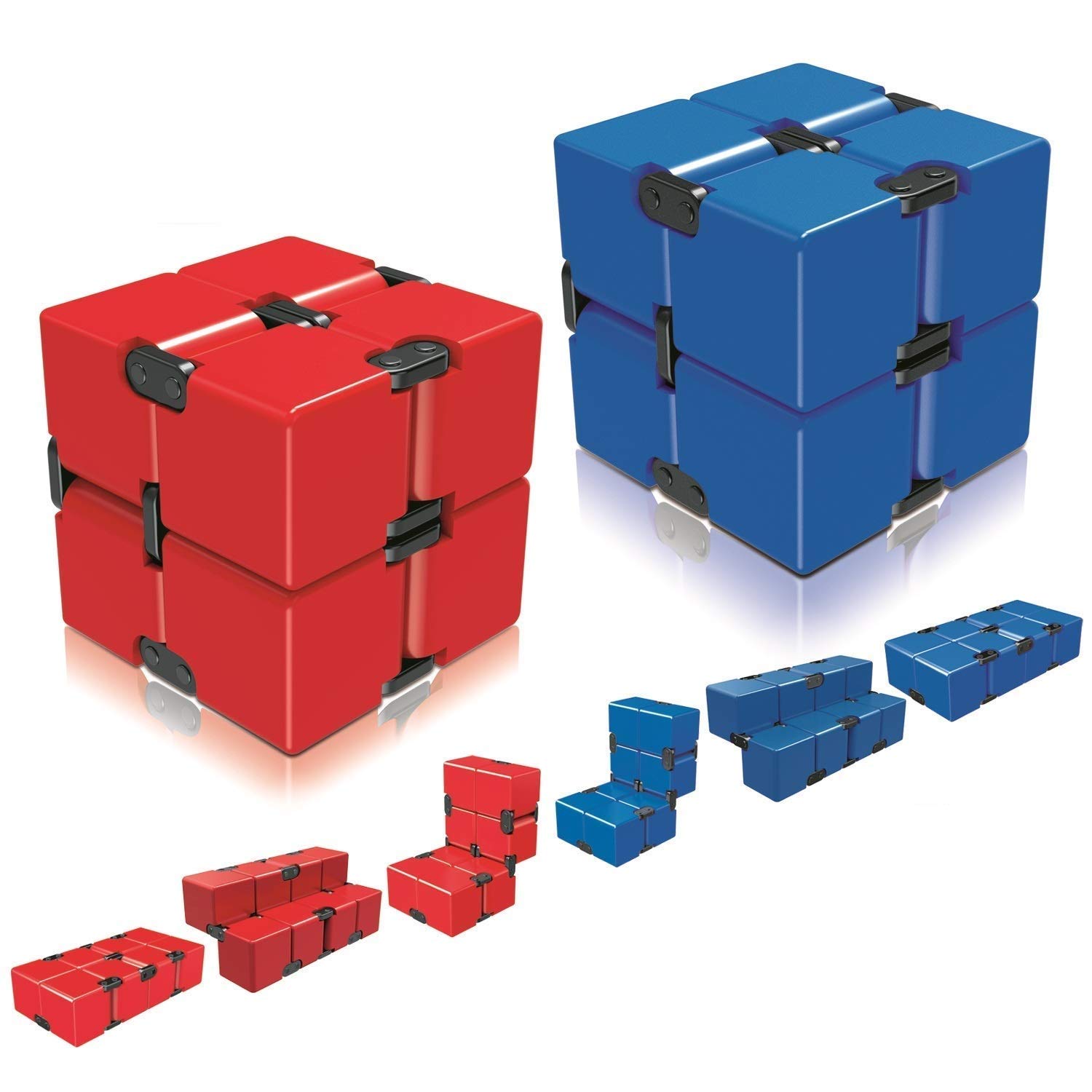 Infinity Cube Fidget Cube Toy for Adults & Kids Relieve Stress & Anxiety Cool Hand Fidget Stress Toy Magic Flip Rubiks Cube for ADD,ADHD,OCD,Anxiety Disorder,Autism by Ganowo (Red&Blue)