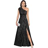 Gisntore Mother of The Bride Dresses for Women One Shoulder Chiffon Floral A Line Pleated Formal Evening Dress with Slit