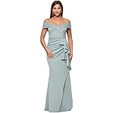 Xscape Womens Long Off Shoulder Sweetheart Neck Side Ruffle Gown