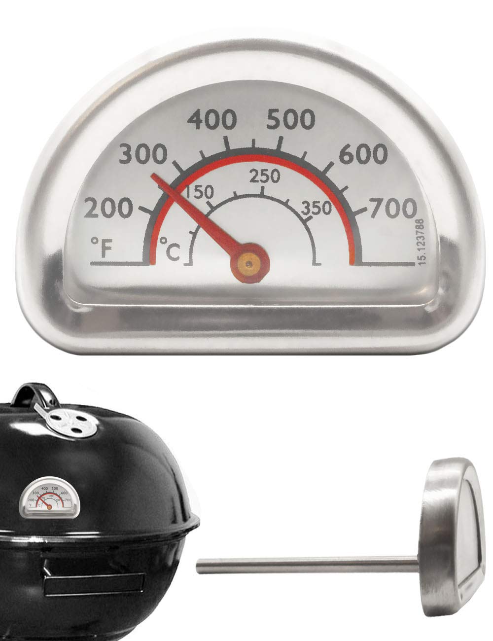 HomeTools.eu® - Temperature-resistant, analogue BBQ grill thermometer, cooking thermometer, for retrofitting for BBQ smoker grill pots, roasting dish, smoker oven, diameter 5.2 cm, 0 °C - 300 °C