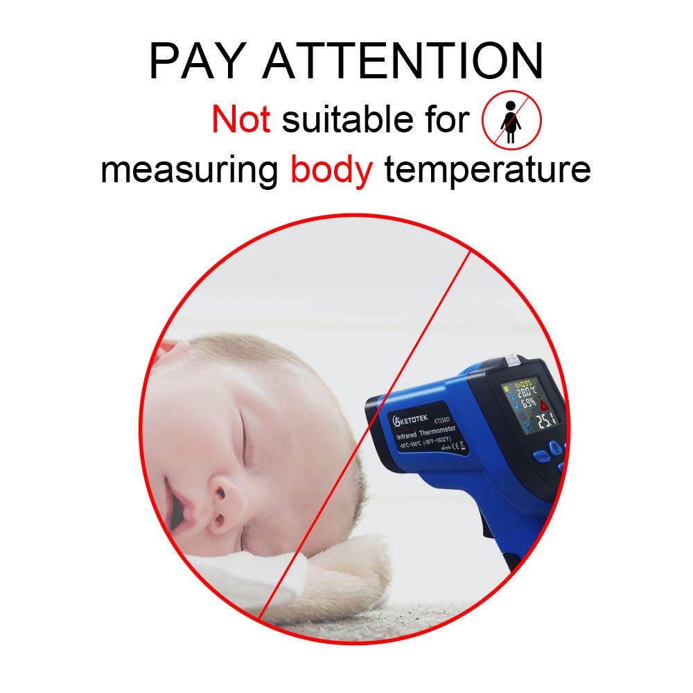 KETOTEK Infrared Thermometer Gun Dual Laser Temperature Gun IR Non-contact with Humidity Measurement -50℃~550℃ K thermocouple Probe Color LCD NCV for Cooking Pizza Oven BBQ Car Fridge Industrial - Image 3