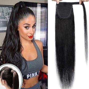 Clip In Hair Extensions Human Hair Ponytail Black Remy Real 20inch
