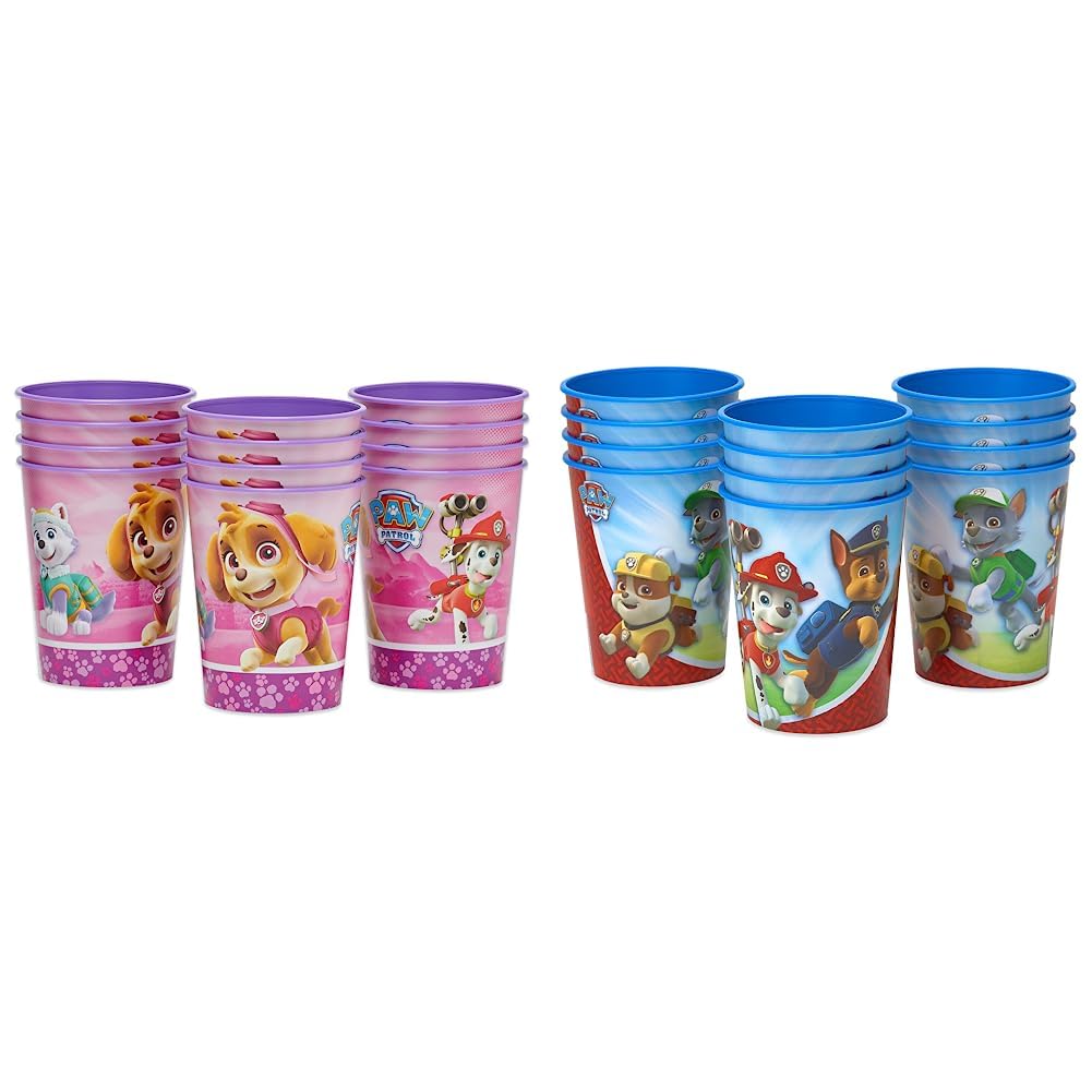 American Greetings Paw Patrol Party Supplies, Pink Plastic Cups (12-Count) & Paw Patrol Party Supplies, 16 oz. Reusable Plastic Party Cups (12-Count)