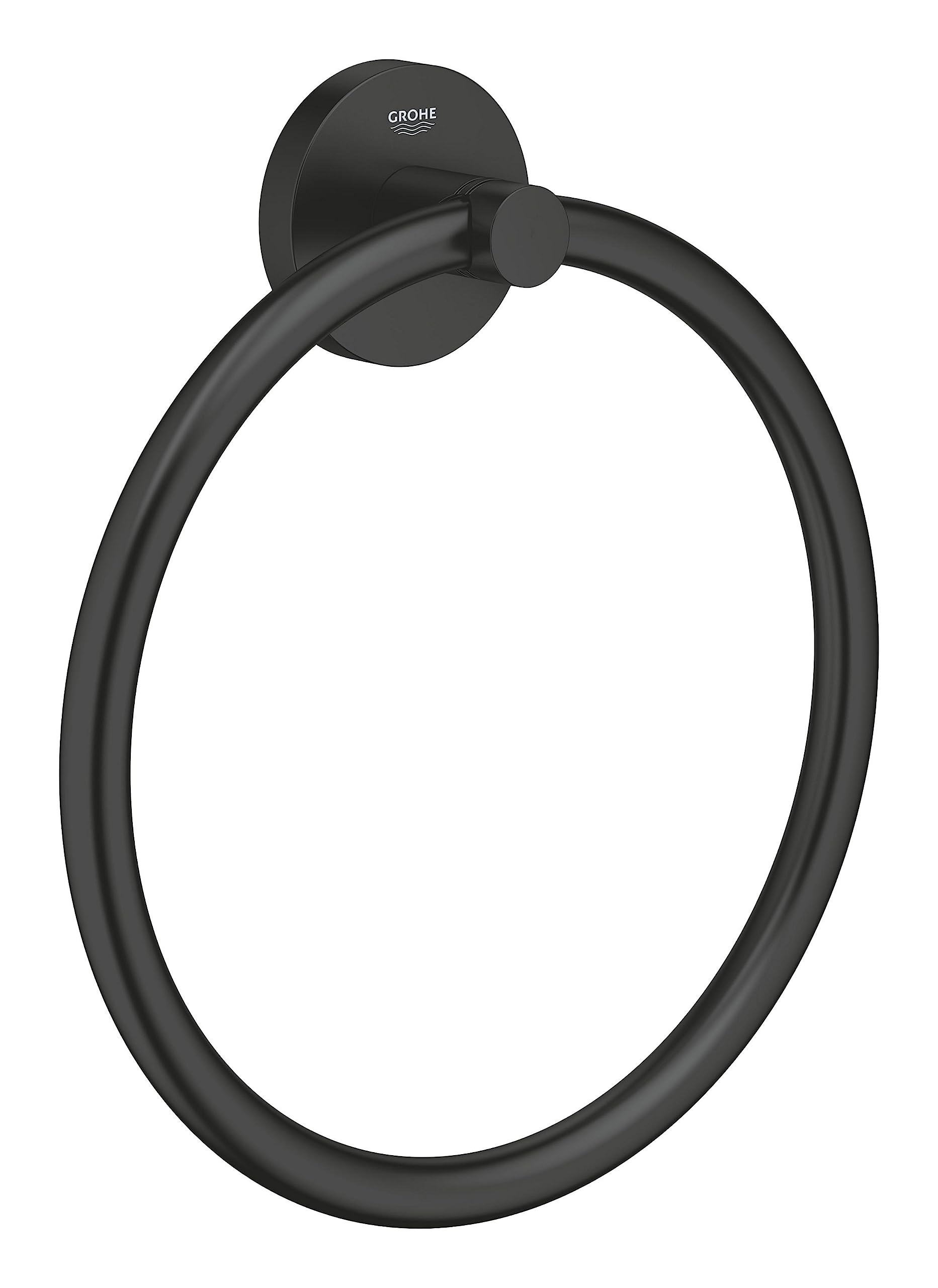GROHE Start QuickFix Towel Ring (Metal, Concealed Fastening, Including Screws and Dowels, Extra Easy to Fit QuickGlue), Size 200 mm, Matt Black, 411742430