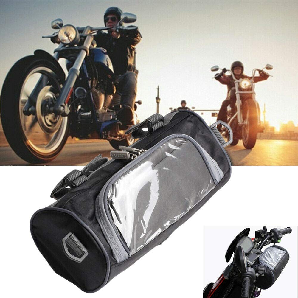 Krtopo Motorcycle Handlebar Bag - Large Capacity Waterproof Touch Screen Storage Bag with Removable Shoulder Strap for Motorcycle Front Handlebar 2.5L