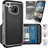 HTC One M9 Cyber Defender Case by ElBolt - Grey with Free HD Screen Protector