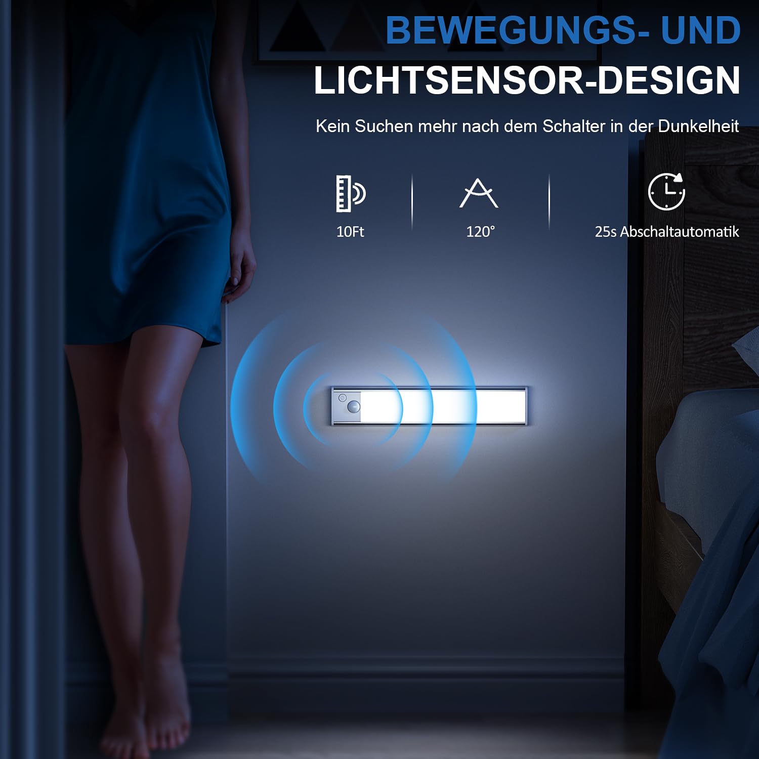 Schrankbeleuchtung Unterbauleuchte Küche LED Lampe - 20cm Bewegungsmelder Licht Akku Schrank Beleuchtung - Batterie Leuchte Schranklicht Lichtleiste Kabellos Leiste Küchen USB Light Aufladbar Dimmbar 2