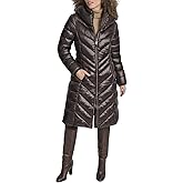 DKNY Women's Long Shiny Puffer Coat With Hood – Quilted Gloss Finish Winter Jacket