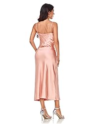 Women's Spaghetti Strap Midi Satin Silk Dresses