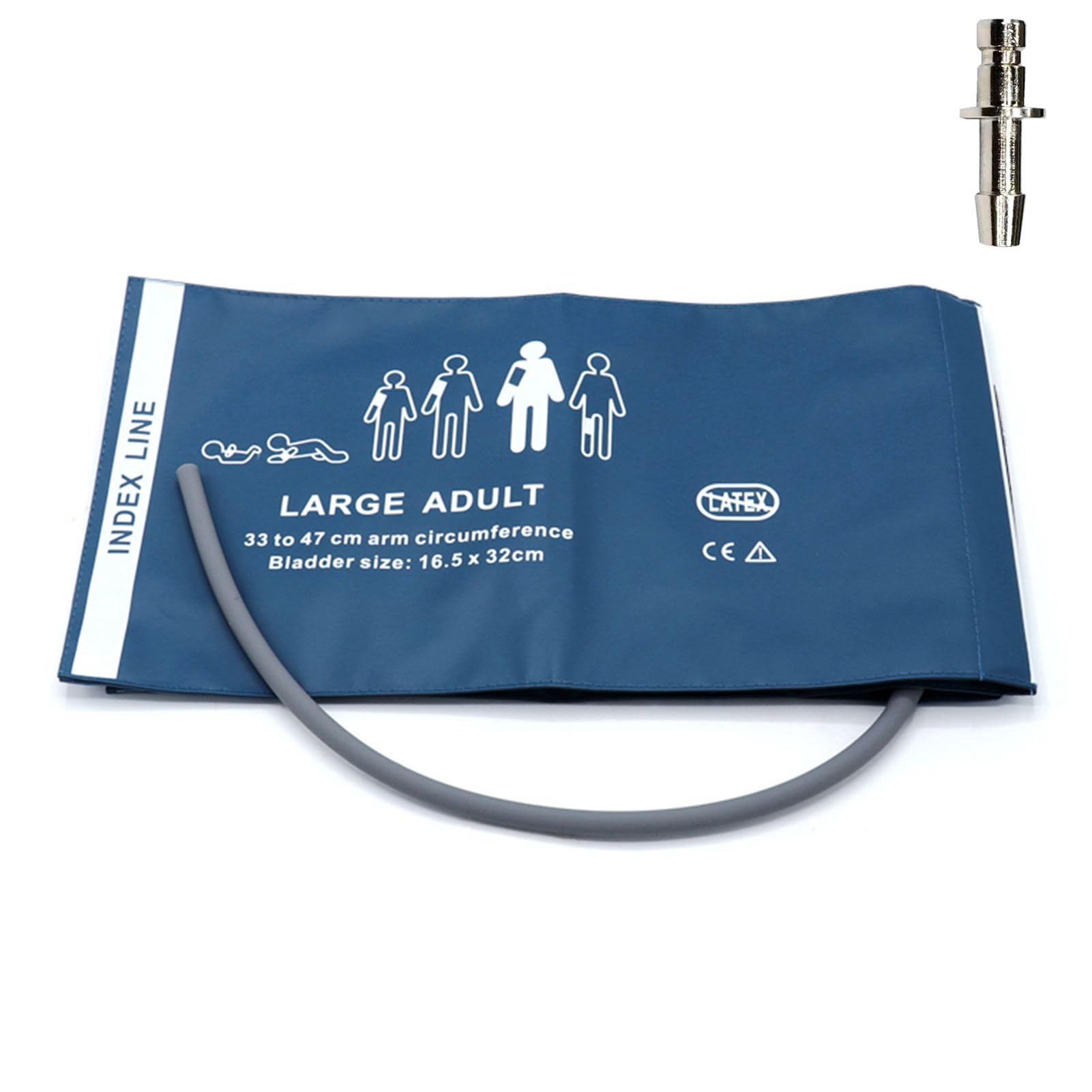 Universal NIBP Cuff with BP12 Connector for Large Adult, 33-47 cm Reusable Single Tube PU Replacement BP Cuff with Inner Airbag for Blood Pressure Monitor Machine