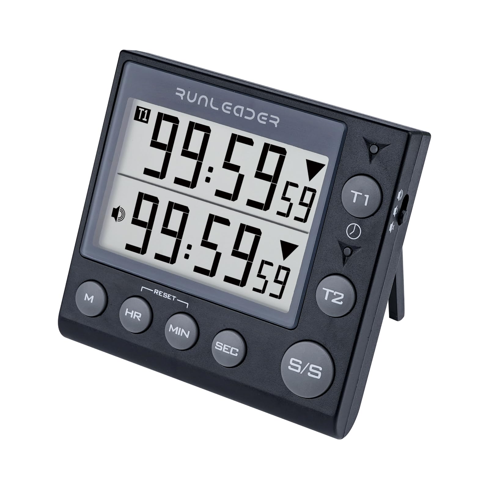 NInE-ROnG 2-Channel Countdown Countup Timer with 12H/24H Clock Kitchen Magnetic Timer Digital Minute/Second Timer Desk Clock Electric Clock Stopwatch Timer for Cooking Meeting（Black）