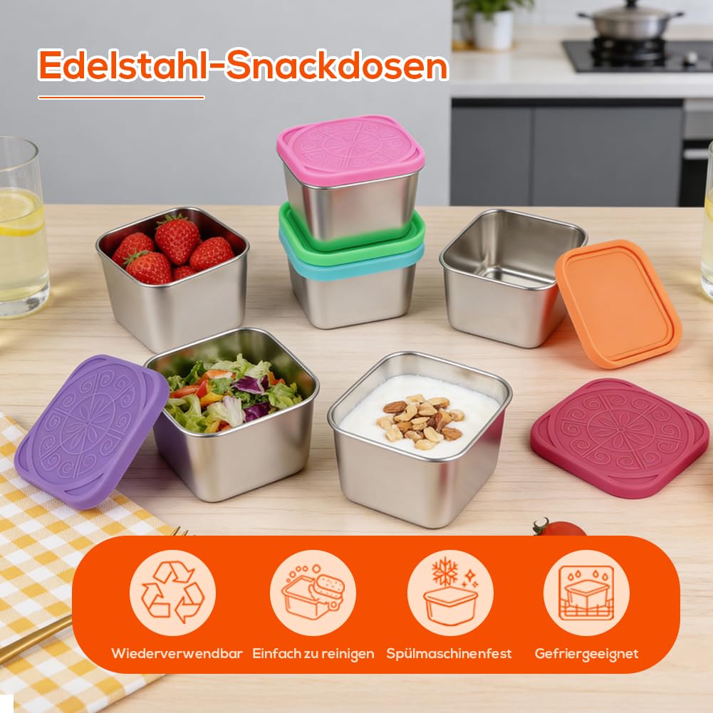 YQL Edelstahl Snackboxen mit Silikondeckel für Lunch, Reise und unterwegs 5