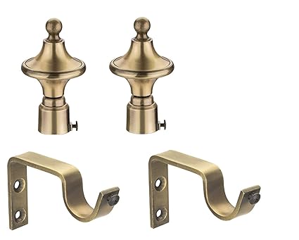 A & Y Traders Premium Quality Curtain Brackets Set with Support Brass Antique Finish Wall Mount finials Set of (1)