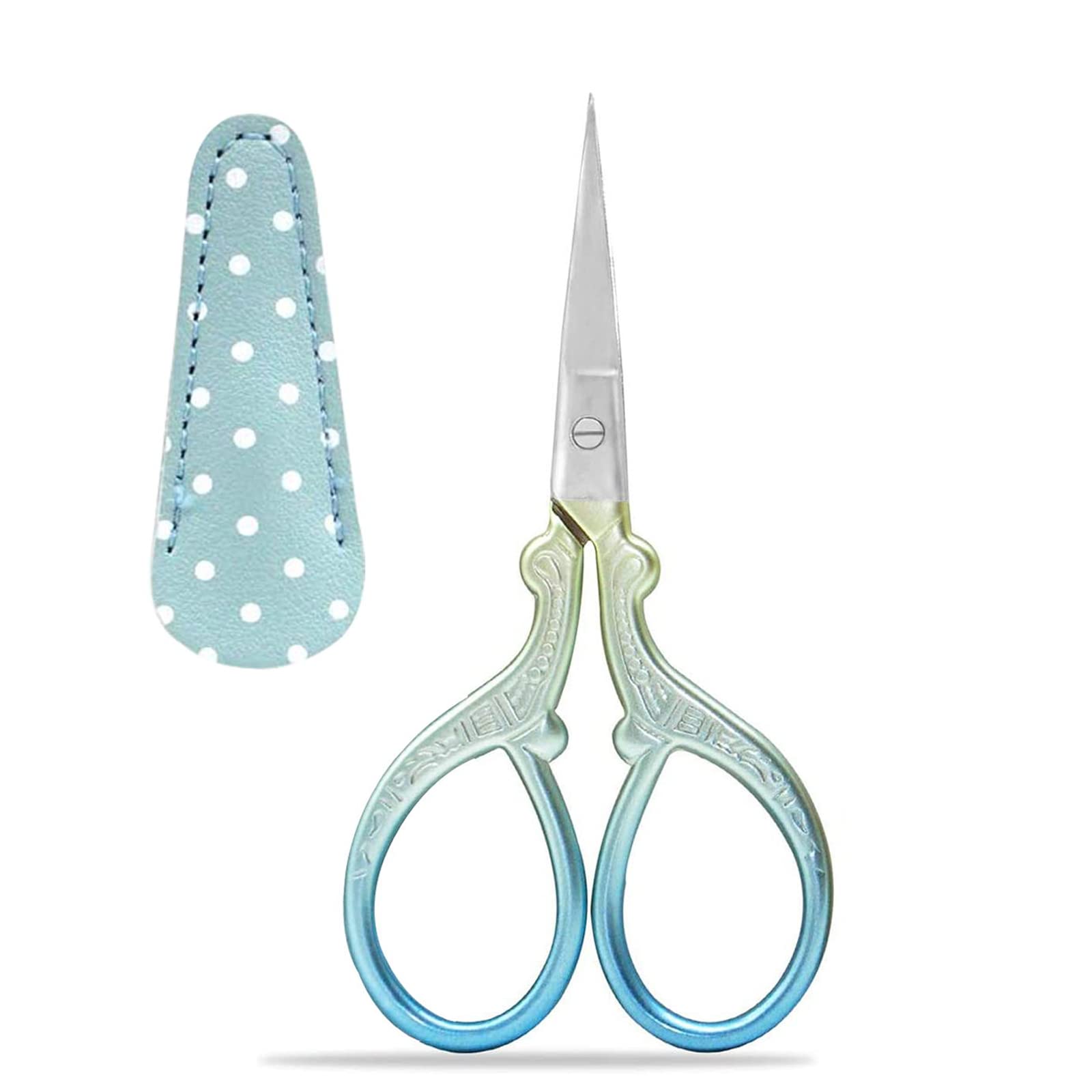 Embroidery Scissors Small, Sewing Scissors Stainless Steel Small Craft Tailoring Sharp Needlework Scissors with PU Protective Cover (1 Pack)