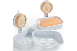 Double Layer Soap Dish for Shower 2 Pack, Wall Mounted Bar Soap Holder Suction Cup 2 Layer Self Draining Soap Case Sponge Hol