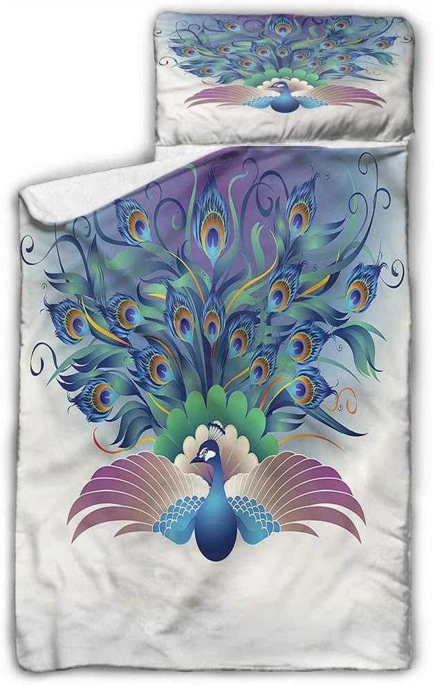 Peacock Daycare Toddler Nap Mat Majestic Bird Tail Design Great for Boys and Girls 50X20 INCH