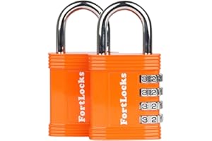 FortLocks Padlock - 4 Digit Combination Lock for Gym Outdoor & School Locker, Fence, Case & Shed – Heavy Duty Resettable Set Your Own Combo – Waterproof & Weatherproof (2 Pack - Orange)