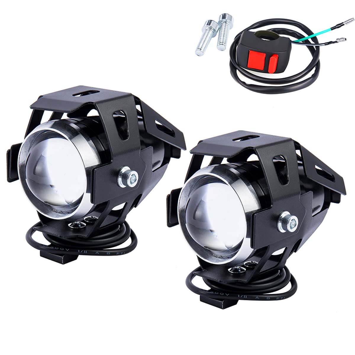 Littleduckling 2PCS Motorcycle U5 LED Headlight Fog Lamp, Motorbike Front Spotlight DRL Daytime Running Light with On/Off Switch, Waterproof Driving Spot Light for Motorcycle Scooter ATV