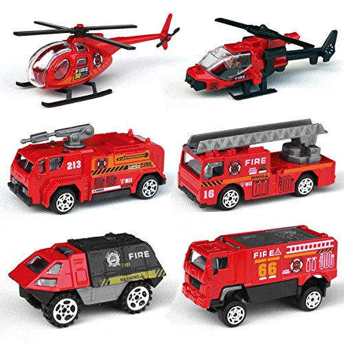 Tianmei 6 Cars in 1 Set Fire Rescue styling 1:87 Alloy Diecast Vehicle Models Collection Kids Toy, Fire Truck Helicopter Jeep Ambulance Car (6pieces - Fire Fighting)