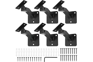 RealPlus 6pcs Swivel Handrail Brackets Heavy Duty Steel Hand Rail Brackets for Staircase Stair Railing, Black