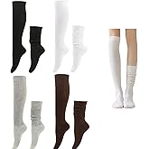 Liiusgelad 4 Pairs Slouch Socks for Women (Black, White, Light Gray, Coffee) - Thickened Knee High Boot Socks, Warm Leg Warmers, Cute Scrunchy Chunky for Winter & Boots