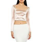 Forever 21 Womens Satin Square-Cut Crop Top