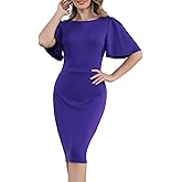 Aphratti Women's Short Sleeve Work Sheath Midi Dress Elegant Fitted Cocktail Party Church Funeral Outfit