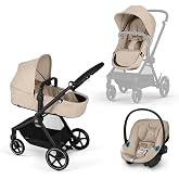 Cybex EOS 2-in-1 Baby Stroller + Aton G2 Car Seat Combo - Almond Beige | Convertible Bassinet Stroller for Newborn, Infant to Toddler, 0 Month-4 Years Old, Features Aton G2 Travel System, Sun Canopy