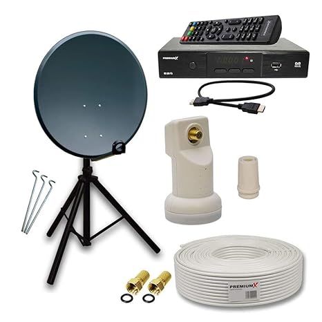 PremiumX Camping komplett Sat Anlage Set 60cm Anthrazit Antenne mit Single LNB + Sat Stativ Dreibein Alu. 3X Stahl-Heringe ve
