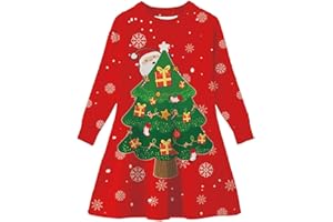ALLIFly Little Girls Christmas Dress Winter Knit Sweater Dresses Long Sleeve Xmas Gifts 2-11 Years