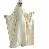 Abaya Muslim Women Dress Satin Batwing Sleeve Kaftan Maxi Arabian Dubai Islamic Ramadan Prayer Dress with Hijab Scarf