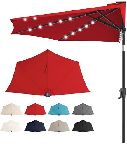 half patio umbrella red lights FLAME&SHADE 9 ft Solar with Lights, releasedateunknown powered LED Lights Fenix E15 Flashlight for Logo Color:Navy Blue