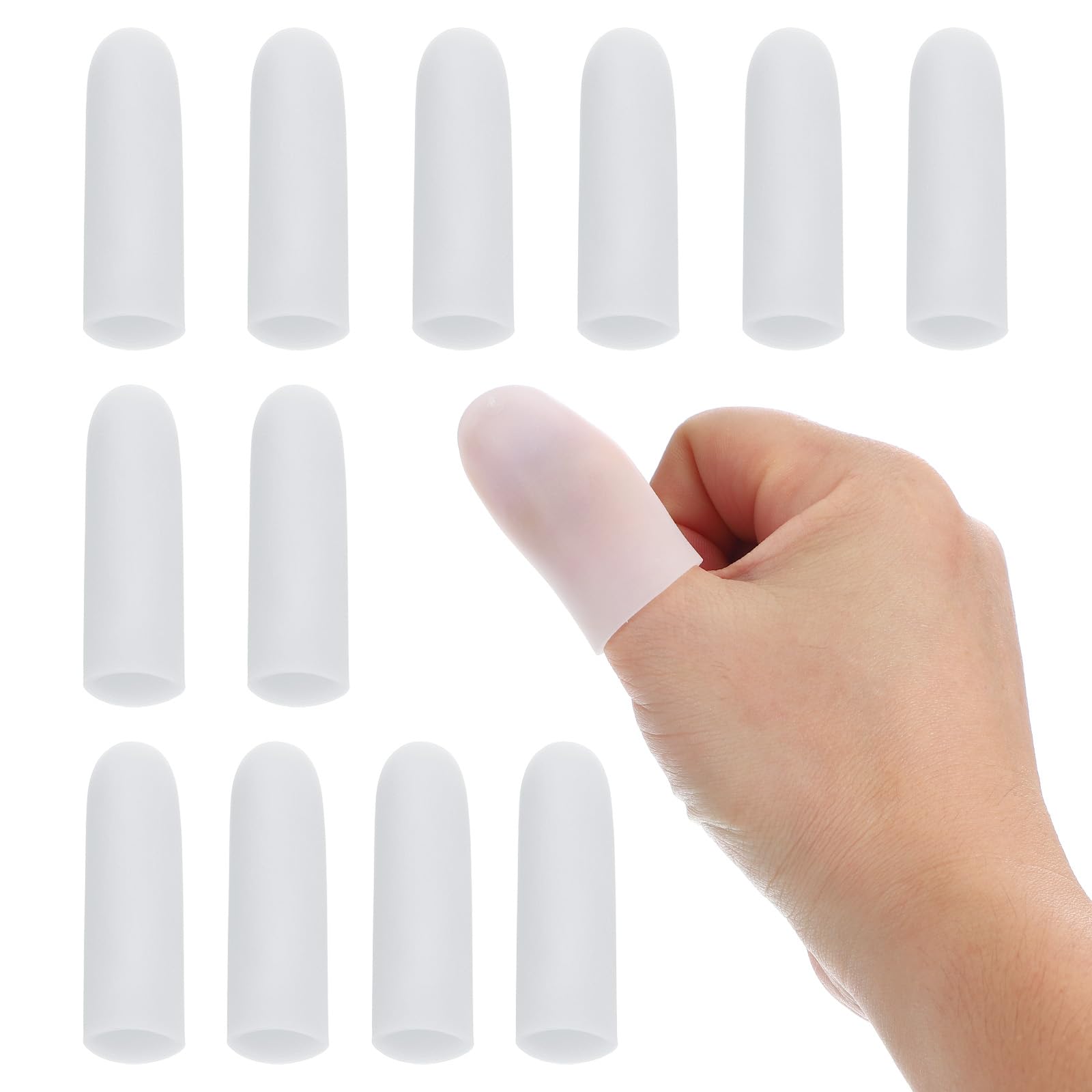 PATIKIL 2" Silicone Gel Finger Cots, 12 Pcs Support Fingertips Sleeve Protector Thumb Finger Caps for Finger, White