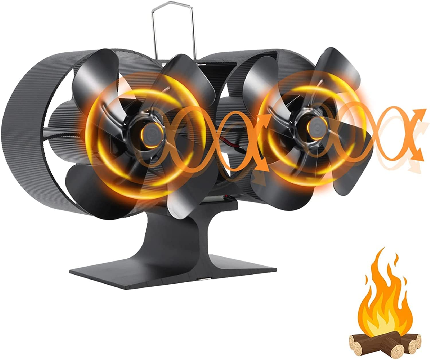 PYBBO Dual Motor Fireplace Fan, 8 Blade Stove Fan, Non-Electric, Eco-Friendly, for Gas/Pellet Fuel/Wood/Log Burning Stoves, Black