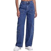VigorFusion Women's Mid Rise Cargo Jeans Y2k Straight Leg Baggy Jeans Trendy Women's Wide Leg Denim Pants