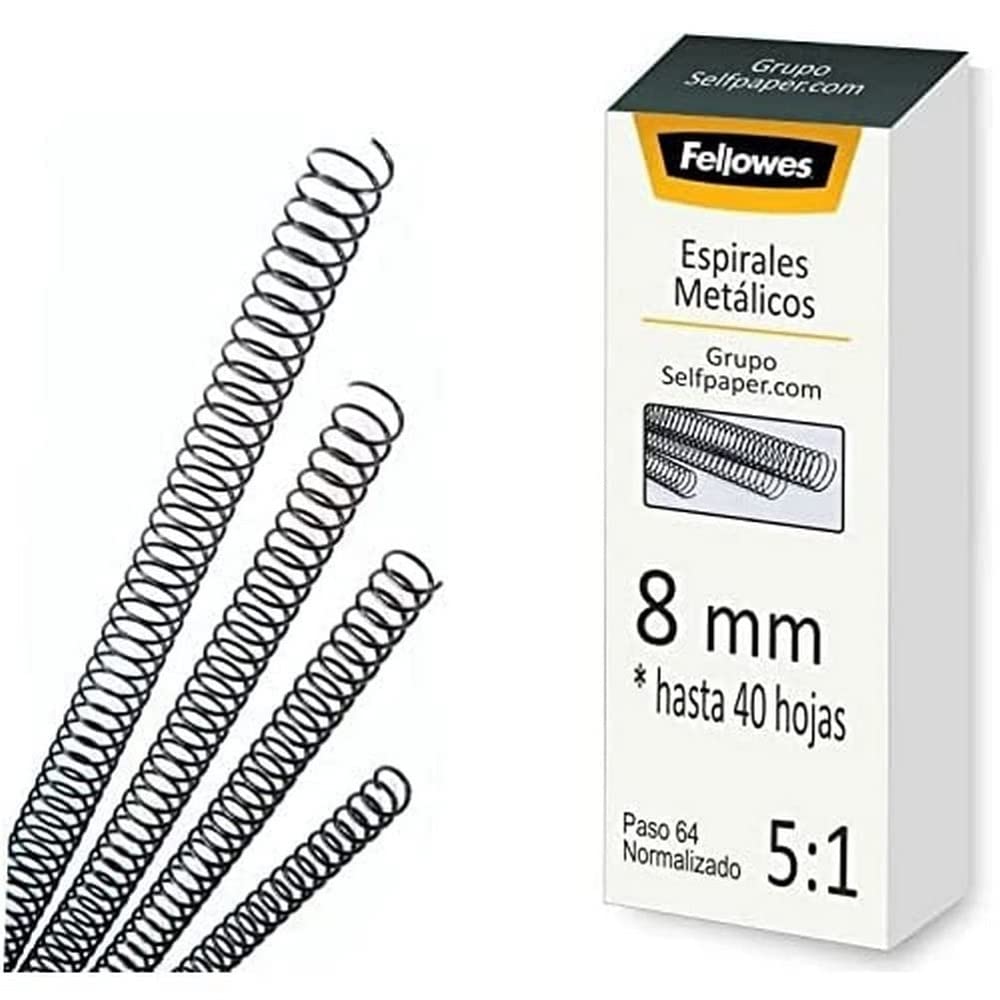 Fellowes – 25 Spiral Metal for Binding, 5: 1, 59 Holes, Black 8 mm Black