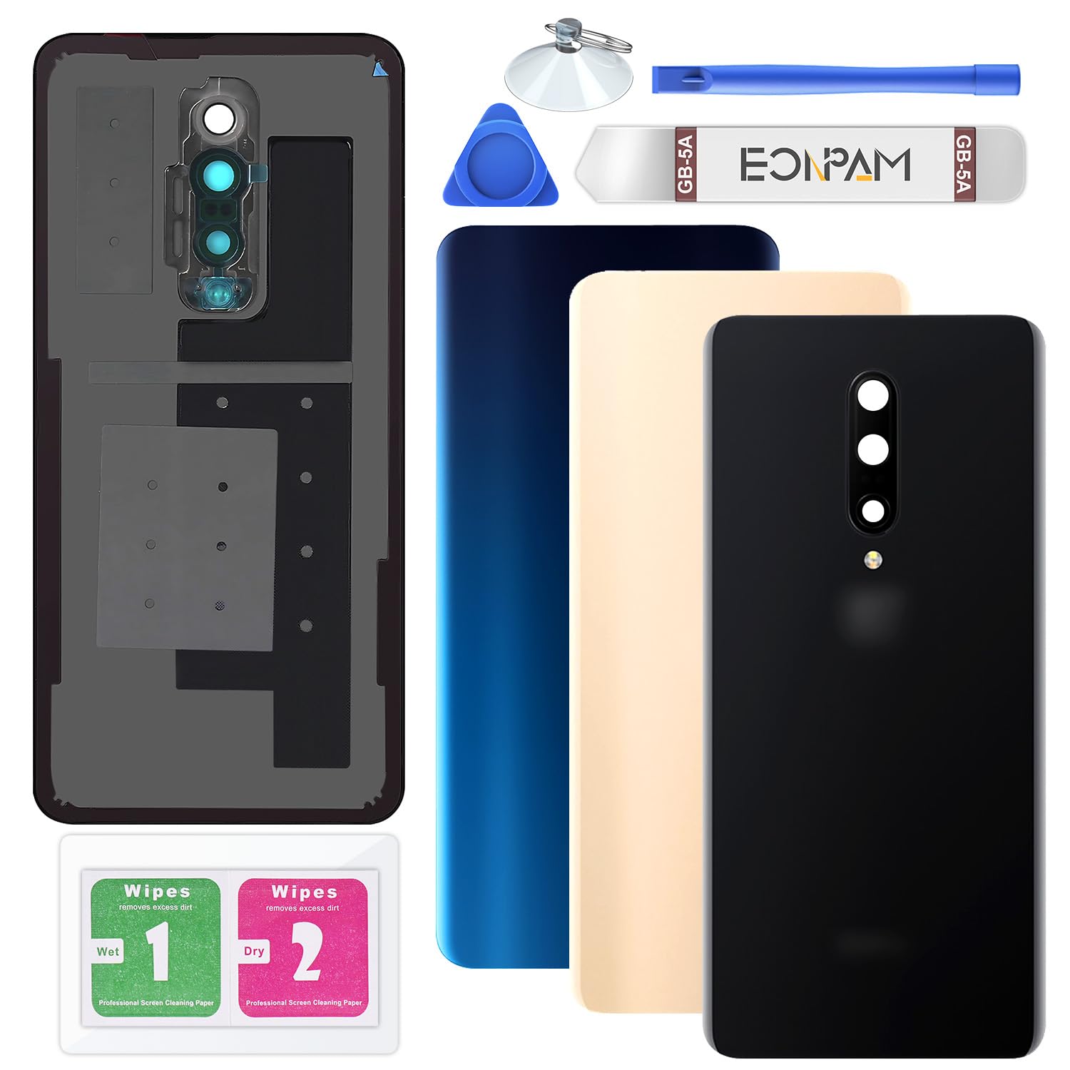 Eonpam Back Cover Glass for OnePlus 7 Pro Rear Glass Replacement with Camera Lens + Repair Kit Genuine Rear Housing (Black)